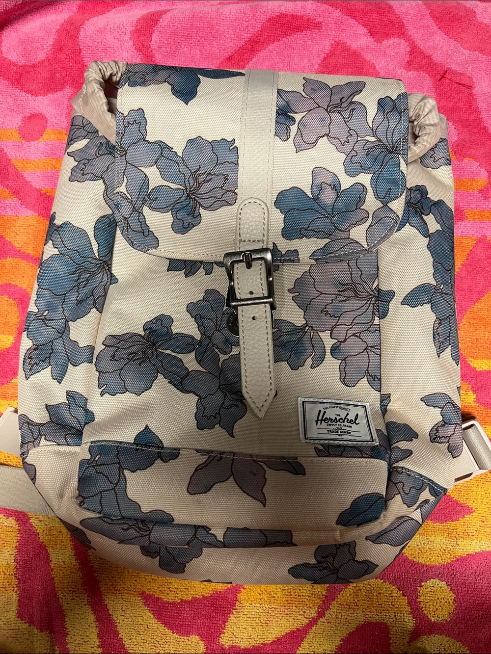 Herschel Supply Company Cream Backpack with Blue Floral Print